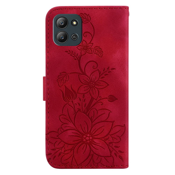 For Infinix Hot 11 2022 Lily Embossed Leatherette Phone Case(Red)