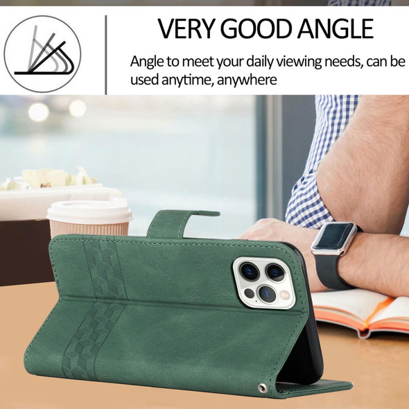 Cubic Skin Feel Flip Leatherette Phone Case - iPhone 12 / 12 Pro(Green)