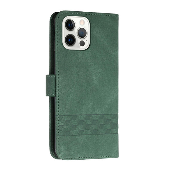 Cubic Skin Feel Flip Leatherette Phone Case - iPhone 12 / 12 Pro(Green)