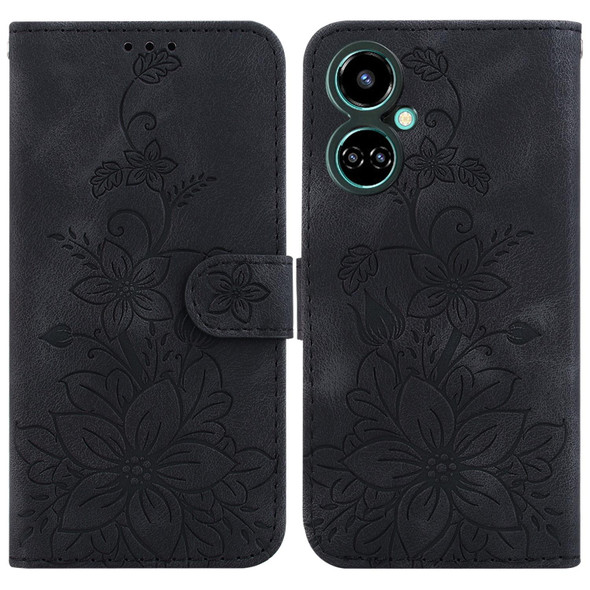 For Tecno Camon 19 Lily Embossed Leatherette Phone Case(Black)