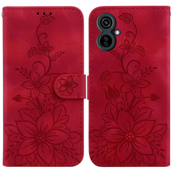 For Tecno Camon 19 Neo Lily Embossed Leatherette Phone Case(Red)