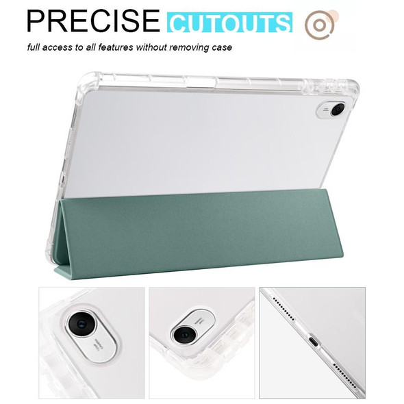 For Huawei MatePad 11.5 2023 3-folding Transparent TPU Smart Leatherette Tablet Case(Dark Night Green)