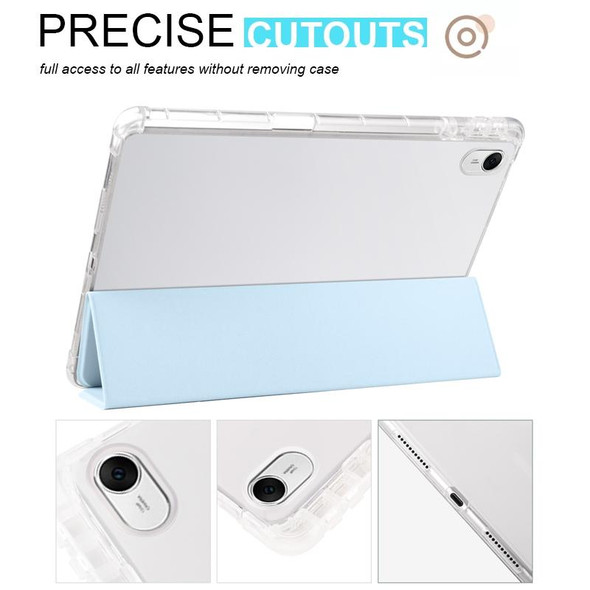 For Huawei MatePad 11.5 2023 3-folding Transparent TPU Smart Leatherette Tablet Case(Ice Blue)