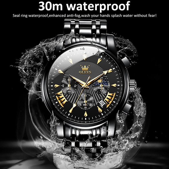 OLEVS 2892 Men Multifunctional Business Waterproof Quartz Watch(Black)