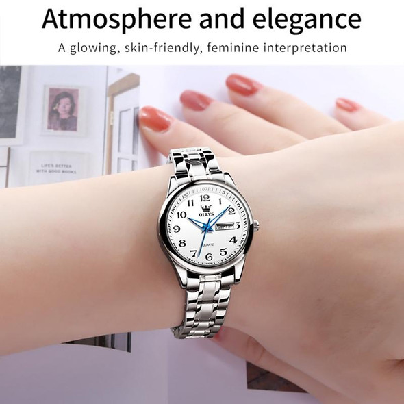 OLEVS 5567 Women Steel Strap Waterproof Quartz Watch(White + Silver)