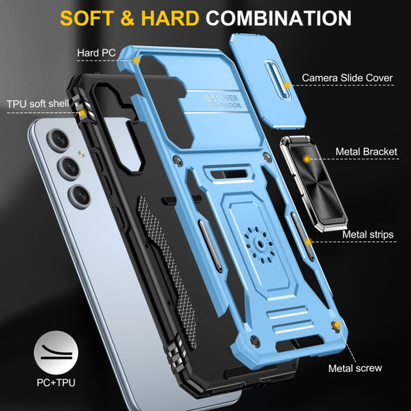 For Samsung Galaxy S23 FE 5G Armor PC + TPU Camera Shield Phone Case(Light Blue)