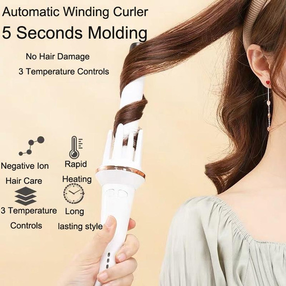 Automatic Curling Iron With Bi-Directional Rotating Ceramic Glaze Coating Hair Care, Plug: UK Plug White