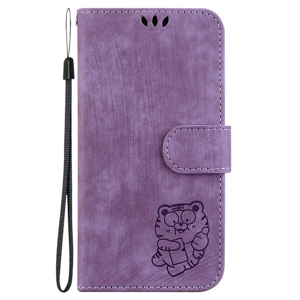 For Nokia C21 Plus Little Tiger Embossed Leatherette Phone Case(Purple)