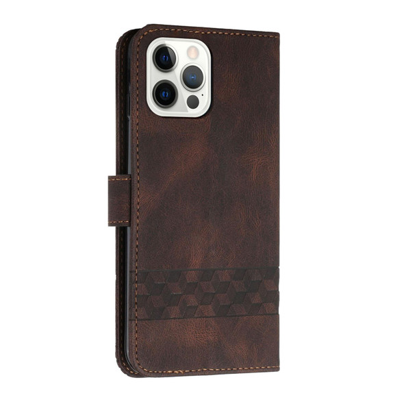 Cubic Skin Feel Flip Leatherette Phone Case - iPhone 12 / 12 Pro(Brown)