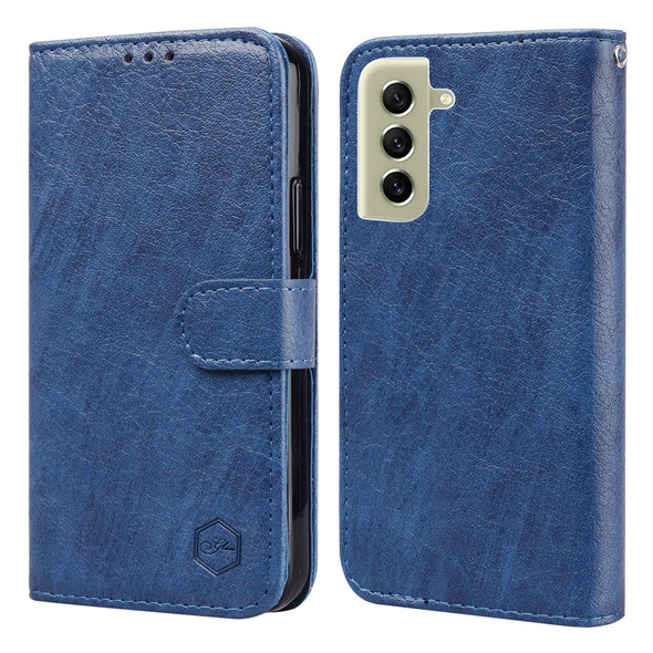 For Samsung Galaxy S21 FE Skin Feeling Oil Leatherette Texture PU + TPU Phone Case(Dark Blue)