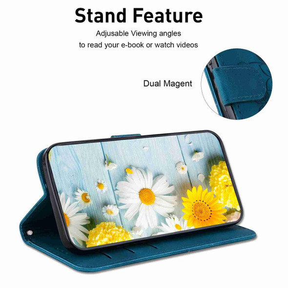 For Motorola Edge 20 Pro Lily Embossed Leatherette Phone Case(Dark Blue)