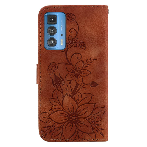 For Motorola Edge 20 Pro Lily Embossed Leatherette Phone Case(Brown)