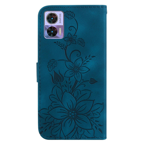 For Motorola Edge 30 Neo / Edge 30 Lite Lily Embossed Leatherette Phone Case(Dark Blue)