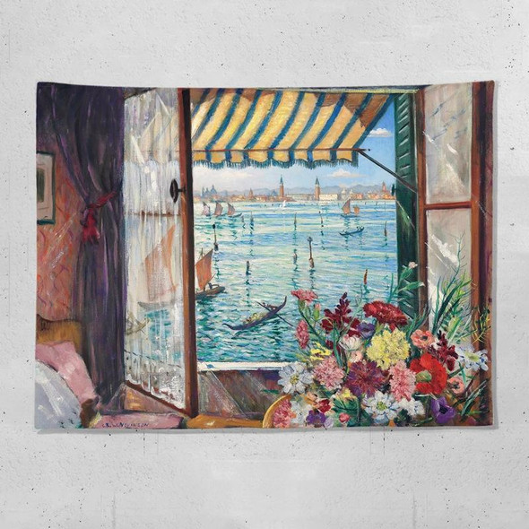 Sea View Window Background Cloth Fresh Bedroom Homestay Decoration Wall Cloth Tapestry, Size: 200x150cm(Window-12)