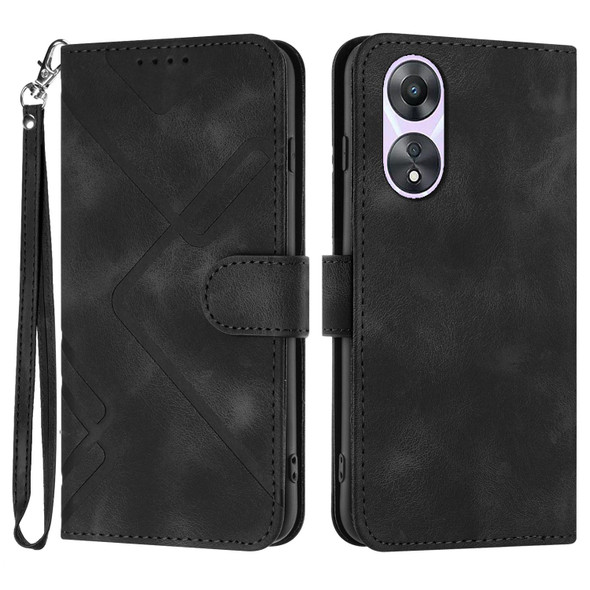 For OPPO A58 Line Pattern Skin Feel Leatherette Phone Case(Black)