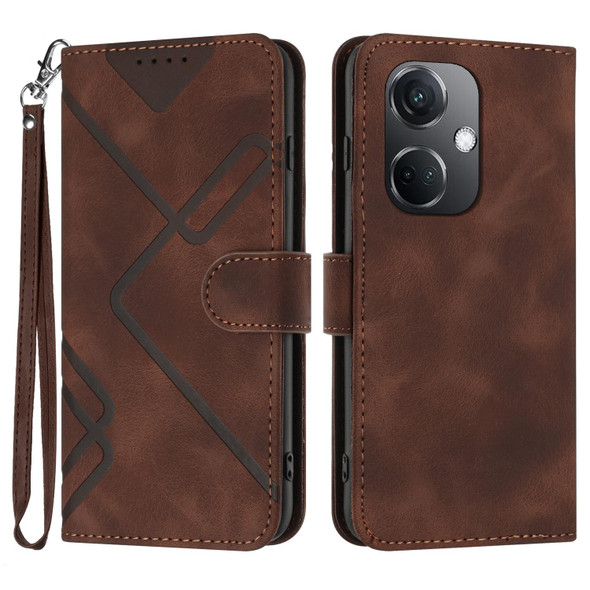 For OPPO K11 Line Pattern Skin Feel Leatherette Phone Case(Coffee)