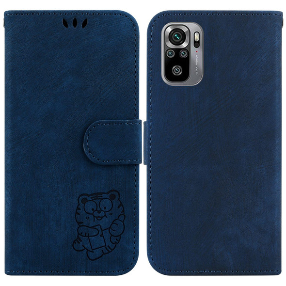 For Redmi Note 10 4G / Note 10S Little Tiger Embossed Leatherette Phone Case(Dark Blue)