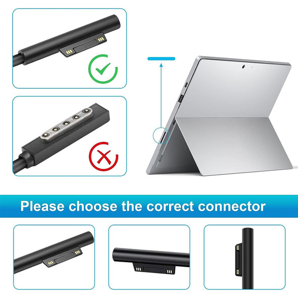For Microsoft Surface Pro 7 / 7 Plus / 8 / 9 / X & Laptop 3 / 4 / 5 65W Laptop Power Adapter (EU Plug)
