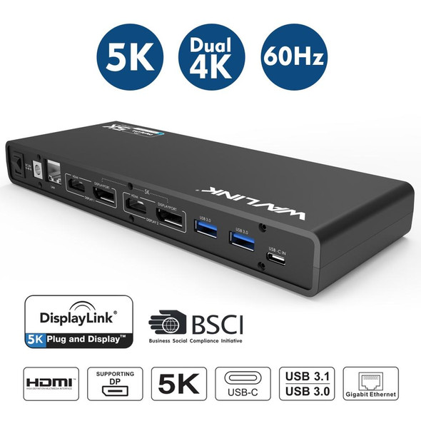 Wavlink UG69DK1 5K Type-C Dual Display USB 3.0 Video Gigabit Ethernet HDMI Docking Station, Plug:UK Plug