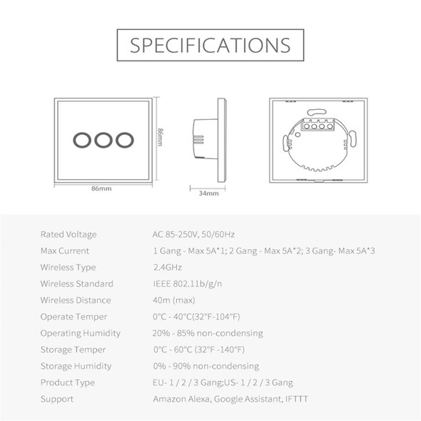 NEO NAS-SC03W Wireless WiFi EU Smart Light Control Switch 3Gang
