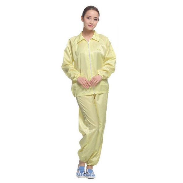 Anti Static Split Lapel Dustless Clothing Food Protection Stripe Clean Clothes, Size:XL(Yellow)