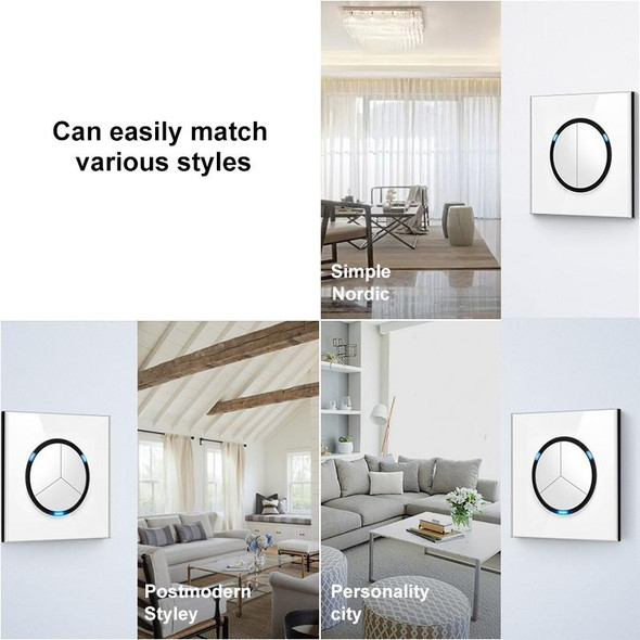 86mm Round LED Tempered Glass Switch Panel, White Round Glass, Style:Four Open Dual Control