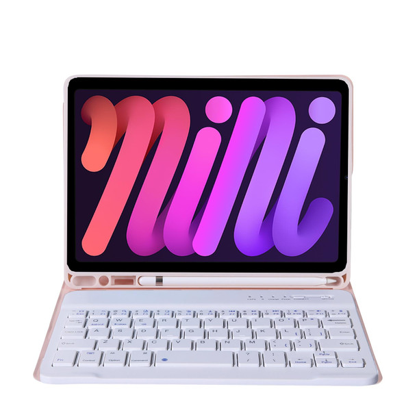 A06B Ultra-thin Detachable Bluetooth Keyboard Leatherette Tablet Case with Pen Slot & Holder for iPad mini 6(Pink)