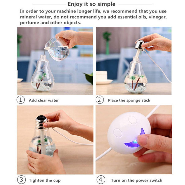 400ML Colorful Light Portable Bulb Shape Aromatherapy Air Purifier Humidifier for Home / Office / Car(Silver)