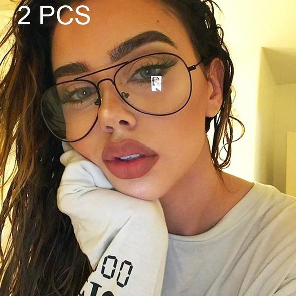 2 PCS Fashion Oversize Men Women Clear Lens Eyeglasses, Random Color