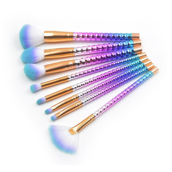 8 in 1 Honeycomb Handle Multi-functional Makeup Brush, Purple Handle and Blue Brush