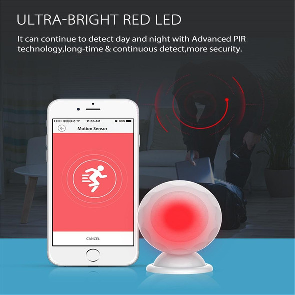 NEO NAS-PD02W Wireless WiFi PIR Detector Motion Sensor, with Magnet Bracket & Support Android / IOS systems & Ultra-bright Red LED