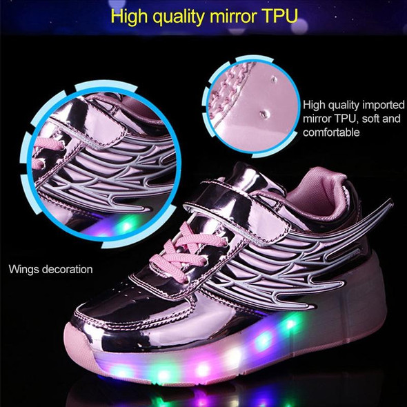 K02 LED Light Single Wheel Wing Roller Skating Shoes Sport Shoes, Size : 37 (Pink)