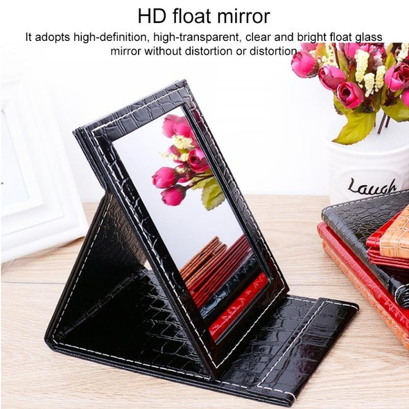 2 PCS Square Stand Leatherette Make Up Mirror Alligator Pattern Portable Cosmetic Mirror, Color:Black, Size:L 18x25.5x1.6CM