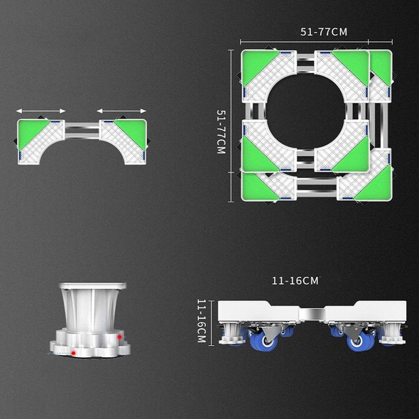 Single Tube 4 Wheels Adjustable Stainless Steel Refrigerator Bracket Washing Machine Base Bracket