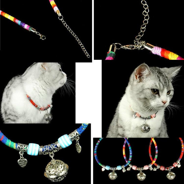 5 PCS Cat Bell Collar Handmade Cat Dog National Style Necklace, Size:Small 22+7cm(Blue)