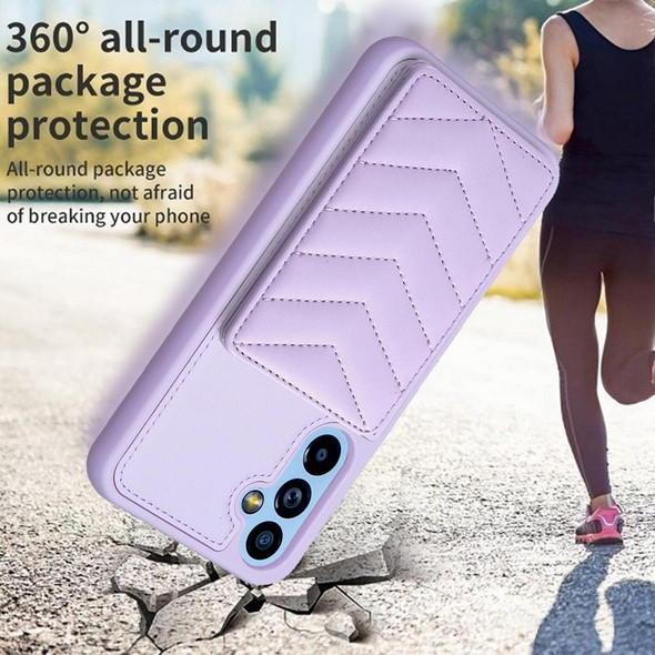 For Samsung Galaxy A14 4G / 5G BF26 Wave Pattern Card Bag Holder Phone Case(Purple)