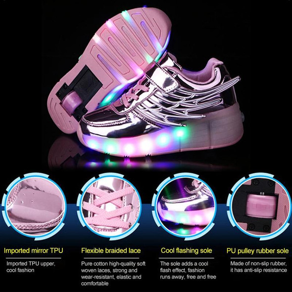 K02 LED Light Single Wheel Wing Roller Skating Shoes Sport Shoes, Size : 36 (Silver)