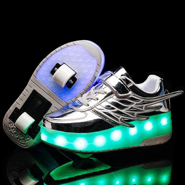 CD03 LED Double Wheel Wing Roller Skating Shoes, Size : 38(Silver)