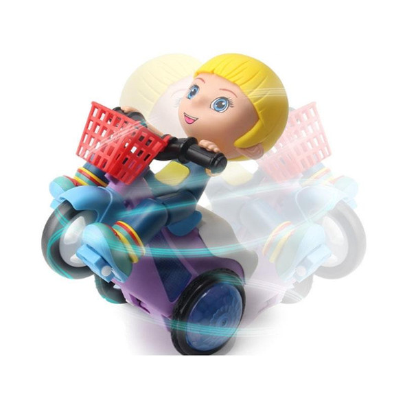 Electric Universal Stunt Tricycle Rotating Cartoon Toy Car with Light Music, Random Color Delivery(Boy)
