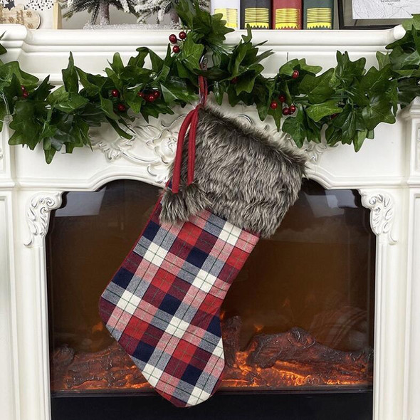 Christmas Tree Pendant Christmas Ornaments Christmas Socks Gingham Gift Bag(Dark)