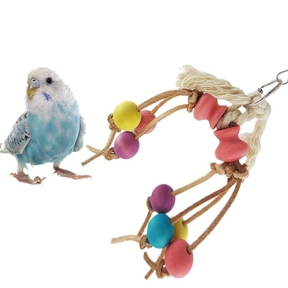 Creative Leatherette Rope Wooden Bead Parrot Bird Bite Toy