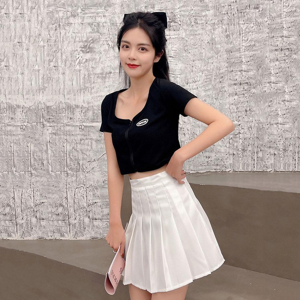 Summer High Waist Pleated Skirt Student A-Shaped Skirt, Size: L(White)