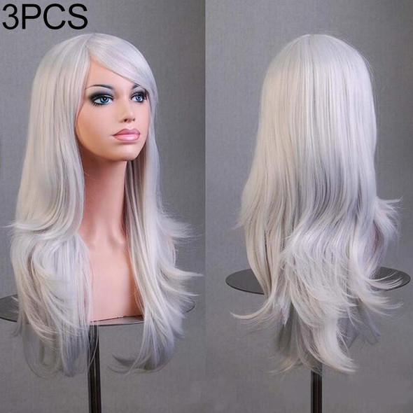 3 PCS Anime Cos Role Playing Wig Cosplay Color Stage Headgear(Silver Gray)