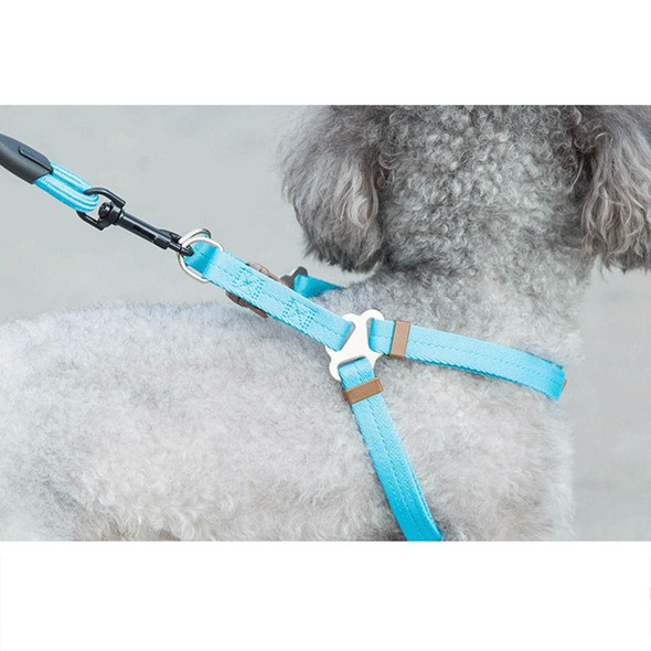 Pet Dog Collar + Harness + Leash Three Sets, M, Harness Chest Size: 43-67cm, Collar Neck Size: 33-52cm, Pet Weight: 15kg Below (Blue)