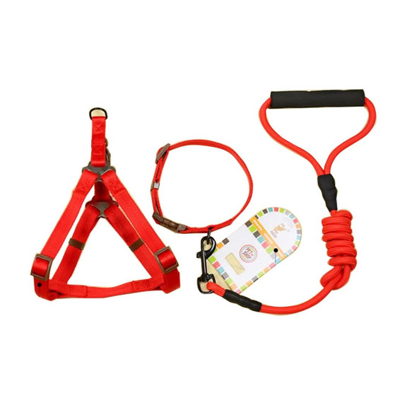 Pet Dog Collar + Harness + Leash Three Sets, M, Harness Chest Size: 43-67cm, Collar Neck Size: 33-52cm, Pet Weight: 15kg Below (Red)