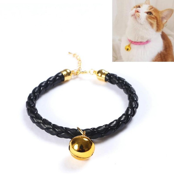 4 PCS Prepared PU Leatherette Adjustable Pet Bell Collar Cat Dog Rabbit Simple Collar Necklace, Size:M 25-30cm(Black)