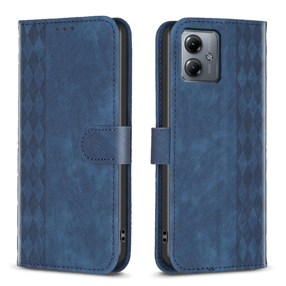 For Motorola Moto G14 4G Plaid Embossed Leatherette Phone Case(Blue)