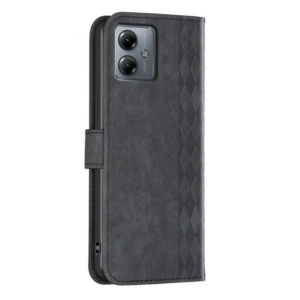 For Motorola Moto G14 4G Plaid Embossed Leatherette Phone Case(Black)