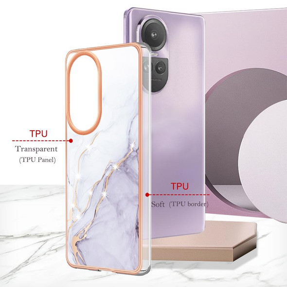 For OPPO Reno10 Pro 5G Global Electroplating Marble IMD TPU Phone Case with Ring Holder(White 006)