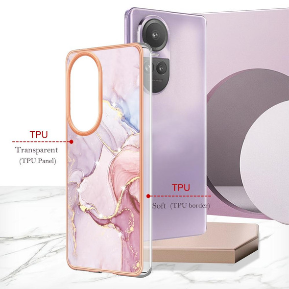 For OPPO Reno10 Pro 5G Global Electroplating Marble IMD TPU Phone Case with Ring Holder(Rose Gold 005)